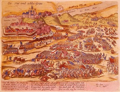 1595 yılında Esztergom Kuşatması (renkli gravür) by German School