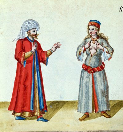 Türk ve Fahişe, 16. yüzyıl sonu (kağıt üzerine wc, yaldız ve guaj) by German School