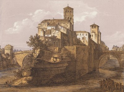 Tiber Adası, Roma, İtalya (renkli lito) by German School
