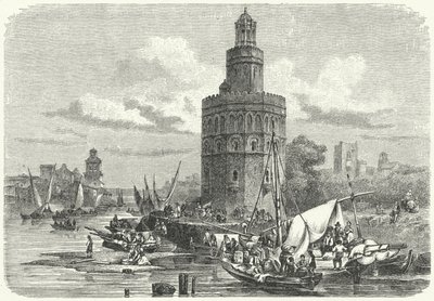 Torre del Oro, Sevilla, İspanya (gravür) by German School