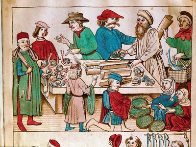 Ticaret: yürüyüş sahnesi. Ulrich Richental (1360-1437) 1438