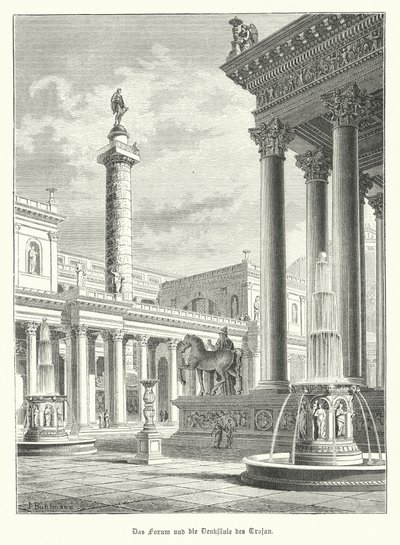 Trajan Sütunu ve Forumu, Roma (gravür) by German School