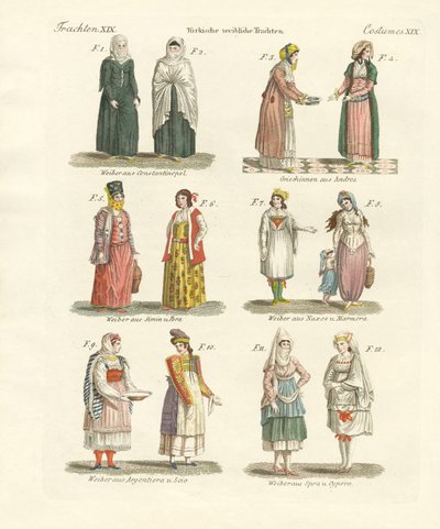 Türk milli kıyafetleri (renkli gravür) by German School