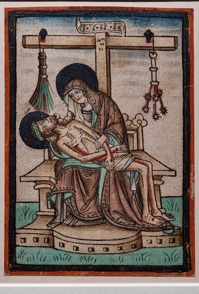 Vesperbild (Ağlama), Alman oymacı tarafından suluboya gravür, c.1450. İsa