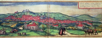 Georg Braun tarafından düzenlenmiş ve Franz Hogenberg tarafından oyulmuş 'Civites Orbis Terrarum' çalışmasından Burgos şehrinin görünümü by German School