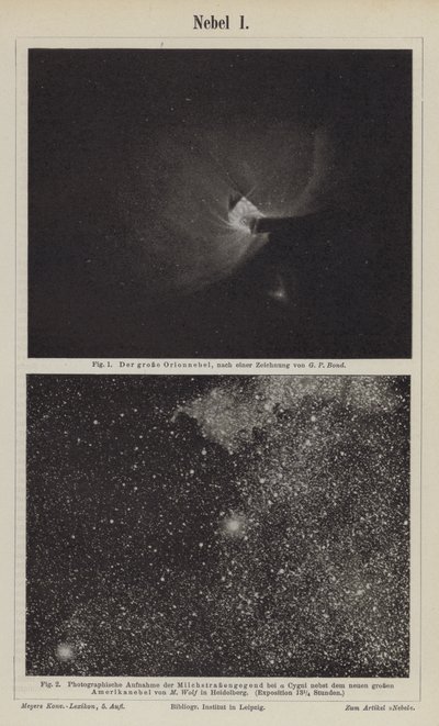 Deneb bölgesinde Orion Bulutsusu ve Samanyolu manzarası (gravür) by German School