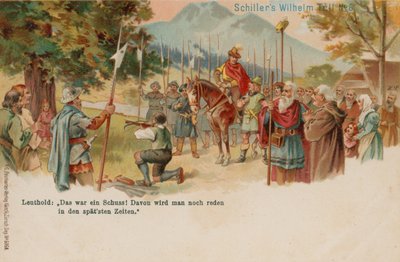 William Tell, elmayı oğullarının kafasından vuruyor by German School