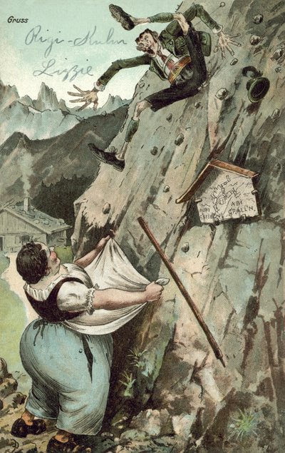Dağdan düşen adamı yakalayan kadın (renkli taş) by German School