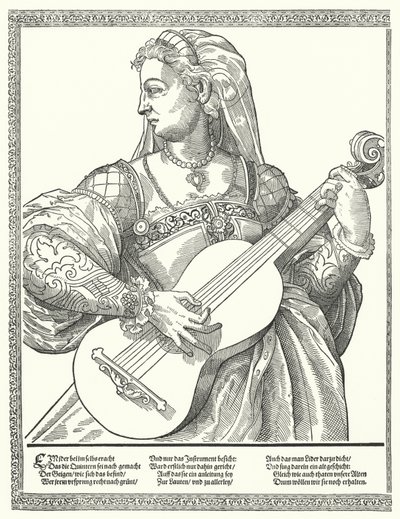 Gitar çalan kadın (gravür) by German School