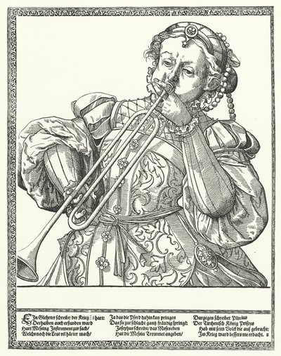 Trombon veya çuval çalan kadın (gravür) by German School