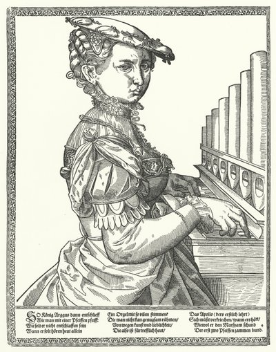Organ (gravür) oynayan kadın by German School