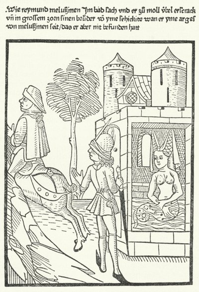 Melusine efsanesinden bir sahneyi gösteren gravür by German School
