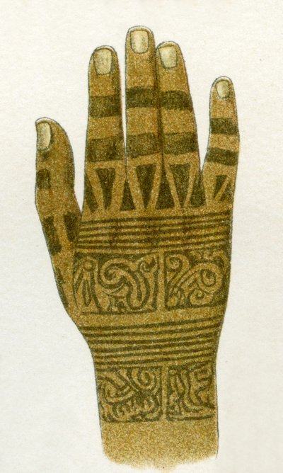 Dayak el dövme tasarımları örneği, Borneo, 1894 by German School