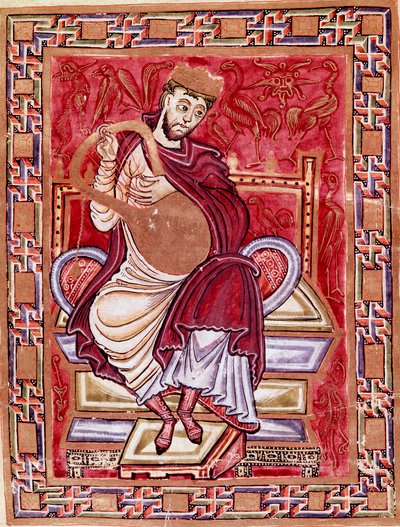 Reichenau 980 Cividale del friuli, museo archeologico veya Cathedrale de Cividale (tahtta Kral David, “” Psalterium Egberti”den minyatür 993) tarafından Minyatür du codex d