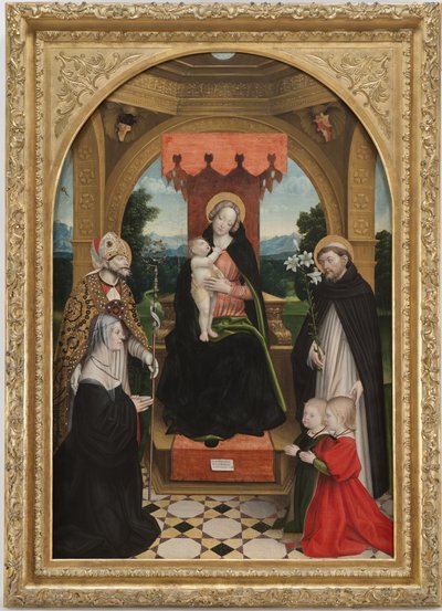 Madonna, Çocuk ile Saints Abbondio ve Dominic, komiser Ludovica Buronzo ve oğulları Peter ve Jerome arasında tahta çıktı by Gerolamo Giovenone