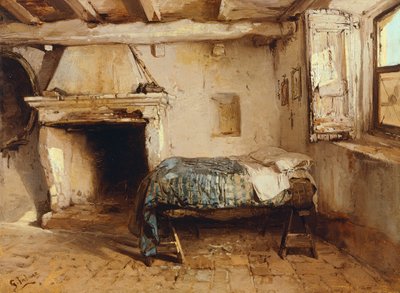 Rustik iç mekan, Gerolamo Induno (1825-1890), ahşap üzerine yağlı boya, 27.5 x 37.7 cm. by Gerolamo Induno