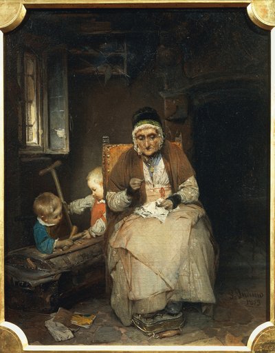 Büyükanne, Gerolamo Induno, tuval üzerine yağlı boya by Gerolamo Induno