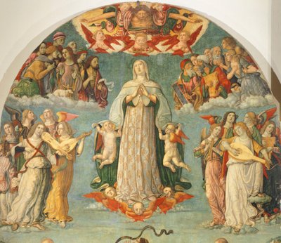 Girolamo di Benvenuto'nun (1470-1524) yazdığı Meryem'in Göğe Kabulü'nden detay by Gerolamo di Benvenuto