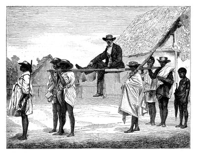 Beyaz bir adam taşıyan Afrika yerlileri, Afrika, 19. yüzyıl. by Gerome Staal