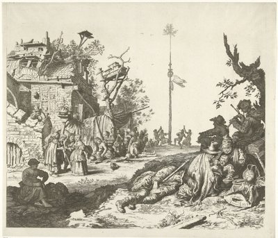 Roman ailesi harap bir hanın önünde dinleniyor by Gerrit Adriaensz. de Heer