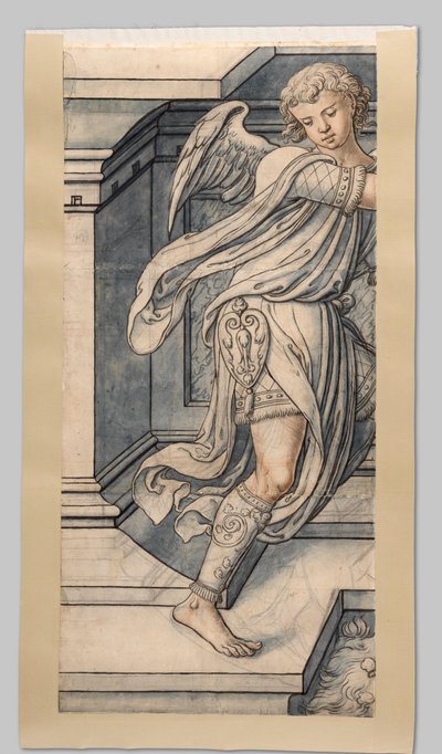 Melek. Haarlem'deki Sint Bavo Kilisesi için Joris van Egmond (Utrecht Piskoposu 1535-1559) tarafından batı cephesindeki vitray pencere için karton parçaları by Gerrit Boels (workshop of)