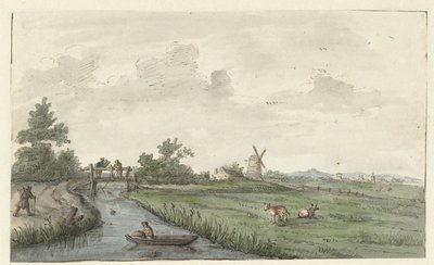Bir hendek ve bir köy yolu ile manzara by Gerrit Grasdorp (possibly)