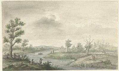 Sarma nehir ve balıkçıları ile manzara by Gerrit Grasdorp (possibly)