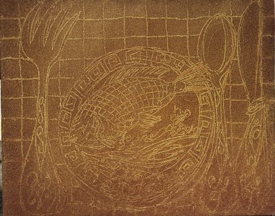 Visdiner (Balık Tabağı ile Natürmort). 2010 (tuval üzerine kum ve akrilik) by Gerrit Greve