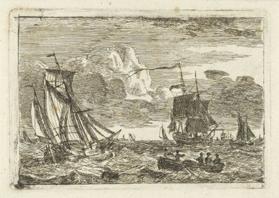 Çeşitli yelkenli gemiler ve denizde bir sloop by Gerrit Groenewegen