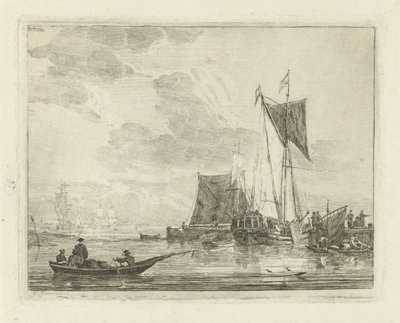 Bir iskelede gemiler Gemilerle deniz manzaraları (dizi başlığı) by Gerrit Groenewegen
