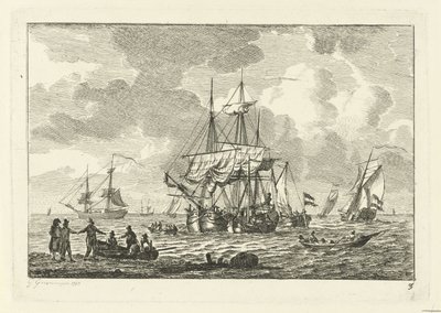 Üç usta ile deniz manzarası Sudaki çeşitli gemiler (dizi başlığı) by Gerrit Groenewegen