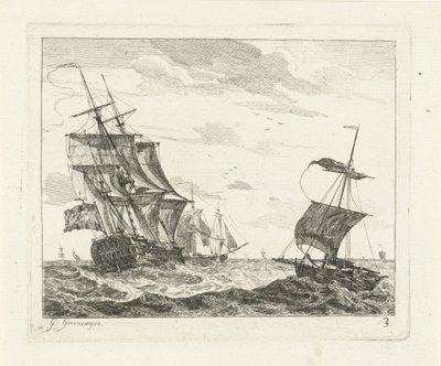 Sorunlu bir denizde yelkenli gemiler Gemilerle deniz manzaraları (dizi başlığı) by Gerrit Groenewegen