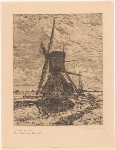 Düz bir manzarada değirmen by Gerrit Haverkamp (signed by artist)
