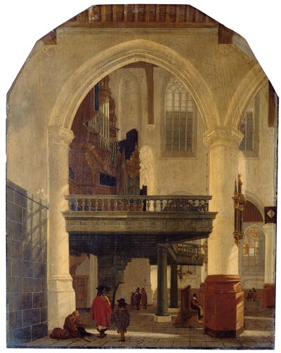 Organ çatı ile kuzeye güney koridordan Oude Kerk, Delft, batı ucu by Gerrit Houckgeest