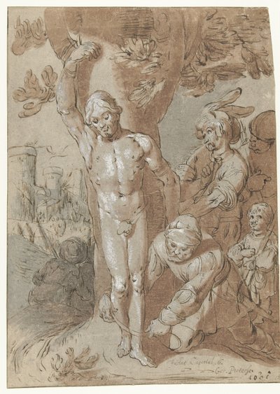 Achior bir ağaca bağlı by Gerrit Pietersz. Sweelink