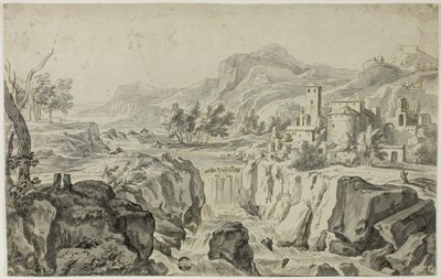 Şelale ve Binalarla İtalyan Manzarası by Gerrit Rademaker