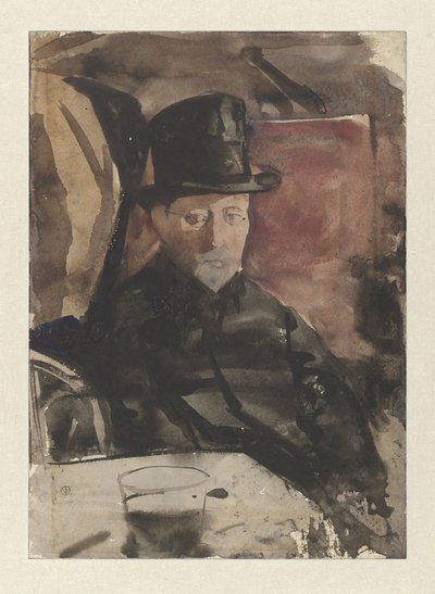 Bir kafede silindir şapkalı oturan adam by Gerrit Willem Dijsselhof