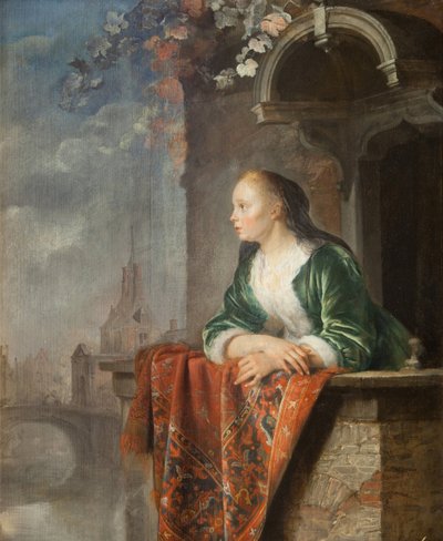 Balkonda genç kadın - Balkonda genç kadın - Gerard (Gerrit) Dou (1613-1675). Tuval üzerine yağlı boya, yaklaşık 1665. Ulusal Galeri, Prag by Gerrit Dou