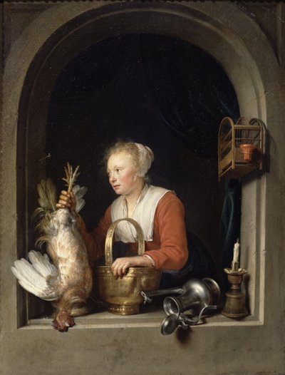 Hollandalı Ev Hanımı veya Pencereye Horoz Asan Kadın, 1650 by Gerrit Dou