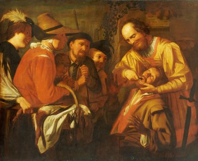 Bir Diş Hekimi Diş Çıkarırken, Bir Grup Seyirci yakındakileri izliyor by Gerrit van Honthorst