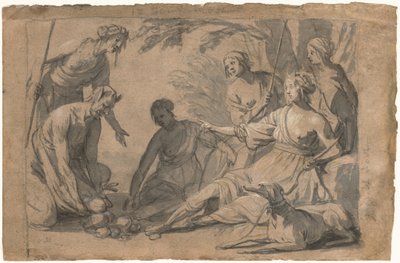 Diana ve Dört Peri Bir Satyr'den Hediyeler Alırken by Gerrit van Honthorst