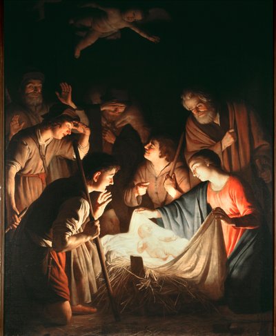 Çobanların Tapınması - tuval üzerine yağlı boya, 1640 dolayları by Gerrit van Honthorst