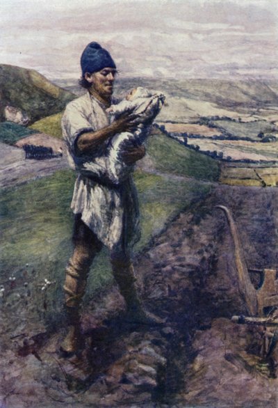 "Çatlak bir tarlada Ploughman seni buldu" (renkli litho) by Gertrude E. Demain (after) Hammond