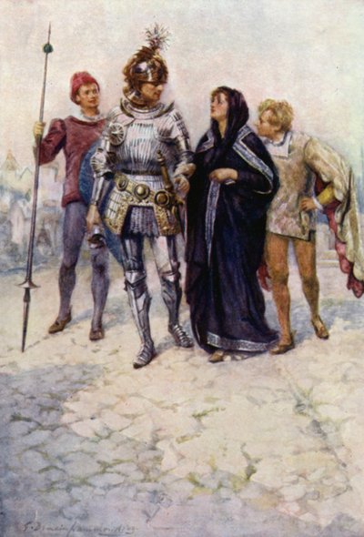 Prens Arthur, Belge ve oğullarını Kale'ye götürür (renkli lito) by Gertrude E. Demain (after) Hammond