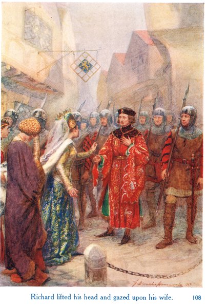 George Harrap & Son tarafından yayınlanan "Shakespeare'in İngiliz Kralları Hikayeleri"nden "Richard başını kaldırdı ve karısına baktı" illüstrasyonu by Gertrude E. Demain Hammond