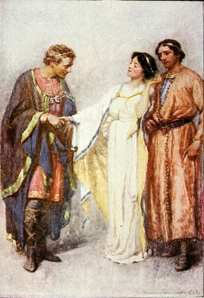 Gerçekten de gitmemesi gerektiğini söyledi, 'Shakespeare'den Hikayeler: Thomas Carter'ın Yeniden Anlattığı'ndaki 'Kış Masalı'ndan bir örnek, yaklaşık 1910'da yayınlandı (renkli lito) by Gertrude E. Demain Hammond