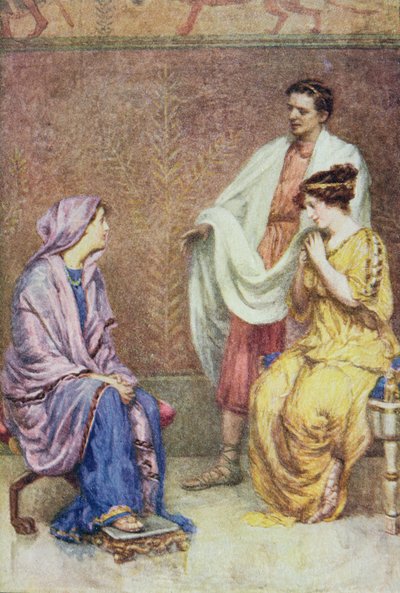 Yarın gece, Atina'nın kapılarından çalmak için tasarladık, yaklaşık 1910'da yayınlanan 'Shakespeare'den Hikayeler: Thomas Carter'ın Yeniden Anlattığı'ndaki 'Kış Masalı'ndan bir illüstrasyon (renkli lito) by Gertrude E. Demain Hammond
