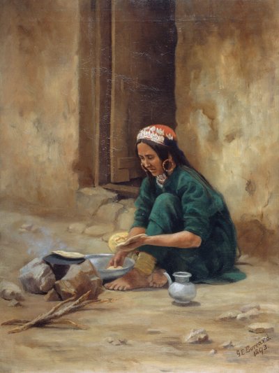Ladakhlı bir Hill kadını, yemeğini pişiriyor, 1893 by Gertrude Ellen Burrard