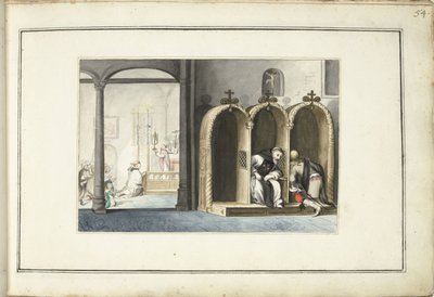 Günah çıkarma ile kilise iç by Gesina ter Borch (signed by artist)