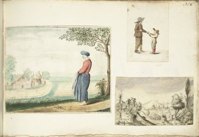 Çiftçinin karısı, elmalı çocuklar ve tepelik bir manzara by Gesina ter Borch